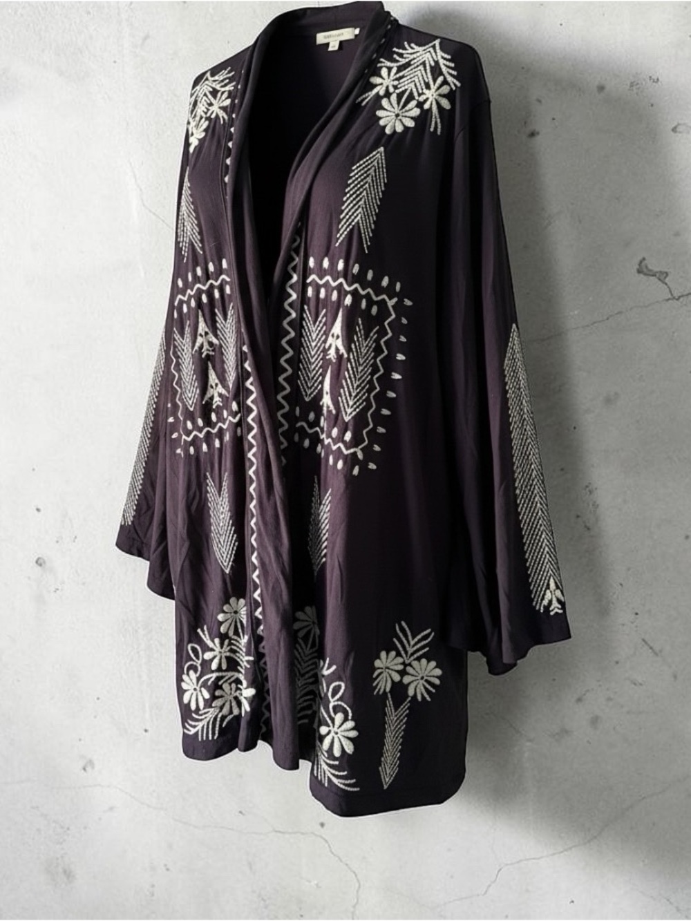 Johnny Was Tulia Embroidered Purple Duster Cardigan Boho Size XL
